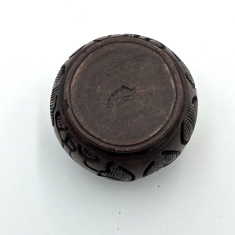 Vtg Hand Carved Wood Bowl Dish w/ Lid African Scene Trinket Dish Storage 3.5" D - Picture 5 of 6